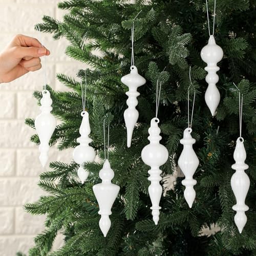 Mifoci 8 Pcs 6 Inch Mercury Glass Finial Christmas Ornaments,White - Image 5
