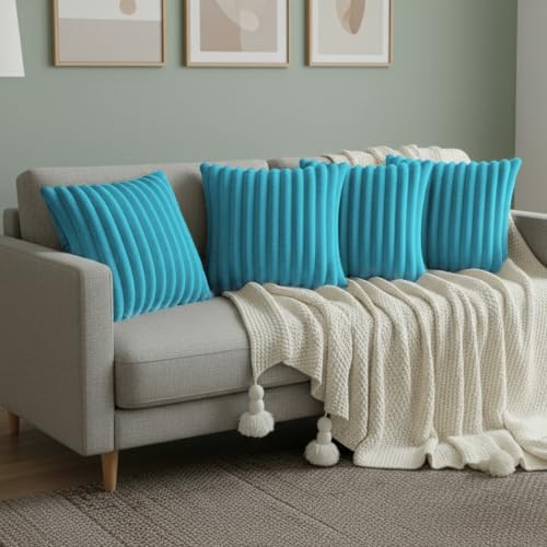 Blue Throw Pillow Covers 20 x 20 Set of 4, Cute Boho Throw Pillow Cover for Couch/Bed, Decorative Pillows Covers for Sofa/Bed, Accent Pillow Covers for Living Room, Rustic/Home/Room Decor - Image 5