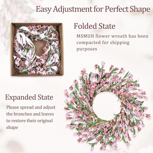 24" Spring Wreaths for Front Door Not Withering Artificial Floral Wreath with Wildflowers Summer Decorations for Indoor Outdoor Window Wall Farmhouse Porch Wedding Easter Home Decor Blush Pink - Image 3