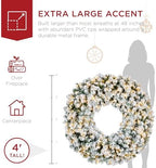 Best Choice Products 48in Large Flocked Artificial Pre-Lit Fir Christmas Wreath Holiday Accent Decoration w/ 200 2-in-1 LED Lights, 714 PVC Tips - Image 3