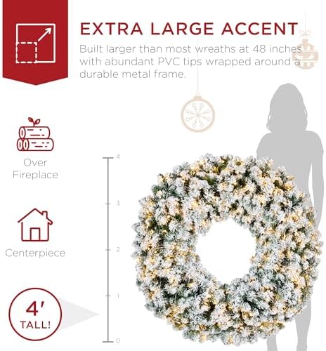 Best Choice Products 48in Large Flocked Artificial Pre-Lit Fir Christmas Wreath Holiday Accent Decoration w/ 200 2-in-1 LED Lights, 714 PVC Tips - Image 3