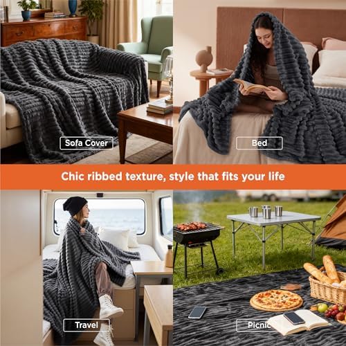 Bedsure Soft Full Size Fleece Blankets for Bed Grey 84"x90" - Image 4