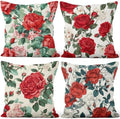 Red Rose Throw Pillow Cover 26''x26'' Set of 4, Spring Colorful Flowers Cushion Cover Rustic Blooming Floral Pillowcase for Couch Sofa Home Bedroom Farmhouse Livingroom Patio Car Outdoor by VieSavaran