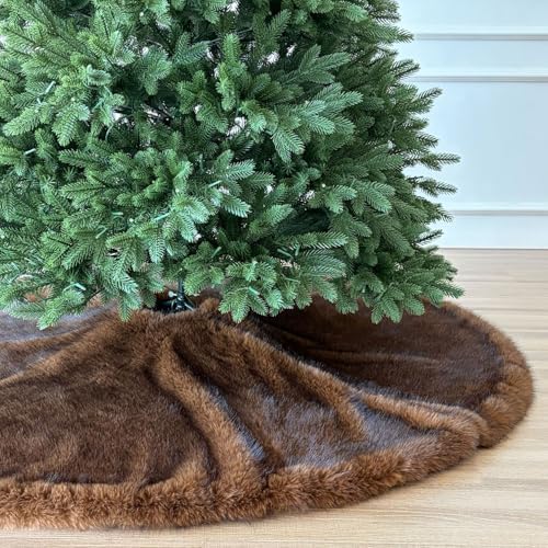 Huntsman High-Pile Faux Fur Christmas Tree Skirt with Hidden Slide Clasp Closure and Durable Microfiber Backing (Grizzly Brown, 60-Inch) by StarryDynamo