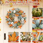 Yastouay 22" Fall Wreaths for Front Door, Fall Door Wreath with Lamb Ears Leaves Pumpkins Berries & Ferns Autumn Wreath for Home Porch Wall Outside Thanksgiving Decor - Image 3