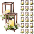VEVOR 20 Set/60 Pcs Wooden Wedding Lantern Centerpiece, Includes 20 Wooden Lantern Candle Holder 20 Flameless LED Candle 20 Champagne Flower Wreath for Wedding Table Party Farmhouse Decor, Brown by VEVOR