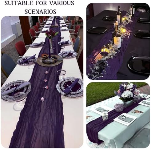 12 Pack 120 Inch Dark Purple Cheesecloth Table Runner Boho Rustic Gauze Sheer Romantic 10 FT Long Cheese Cloth Table Runner for Bridal Baby Shower Wedding Party Birthday Holiday Home Easter Decor - Image 5