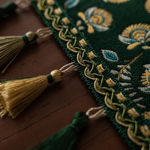 Spring Floral Table Runner 106in Long - Nordic Vine Green Embroidery Jacquard with Tassels, Elegant Easter & Mother's Day Decor for Farmhouse Dining Table, Wedding & Dresser (Vine Green, 13.7"x106") - Image 5