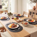 MOSAYT Vinyl Faux Leather Oval Placemats, Set of 6, Black - Image 3