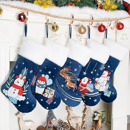 LUBOT Set of 4 Christmas Stockings (20inch) Blue Family Stocking Large Embroidered Flannel with Soft Faux Fur Fireplace Hanging Holiday Decorations 4 Pack - Image 2