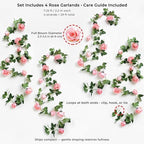FiveSeasonStuff Amaranth Pink Artificial Rose Garlands, Four Separate Faux Flower Vines with Greenery - Image 5