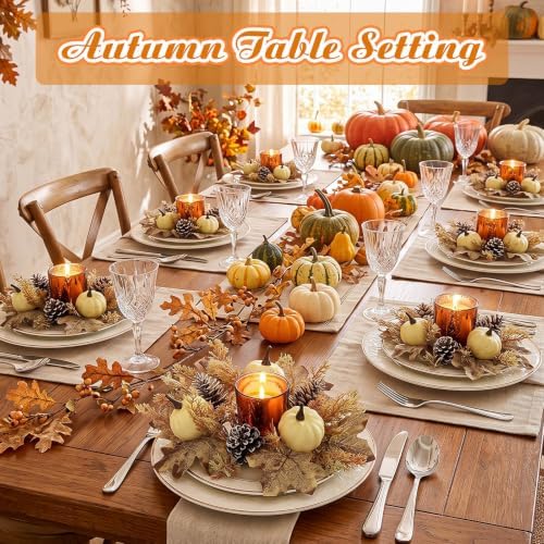 Umigy 6 Set Fall Candle Holders Glass Votive, Pumpkin, Light Color - Image 4