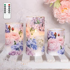 Hydrangea Rose Flameless Candles with Remote Control & Timer Function - Real Wax Glass Battery Operated Candles - Home Farmhouse Holiday Christmas Valentine's Day Decorations - Set of 3 - Image 3
