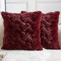 Yaertun Set of 2 Decorative Throw Pillow Covers Thick Plush Wool Throw Pillows Super Soft Luxury Faux Rabbit Fur Velvet Cushion Covers for Couch Sofa Bed Living Room 26x26 Inch Burgundy by YAERTUN