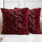 Yaertun Set of 2 Decorative Throw Pillow Covers Thick Plush Wool Throw Pillows Super Soft Luxury Faux Rabbit Fur Velvet Cushion Covers for Couch Sofa Bed Living Room 26x26 Inch Burgundy by YAERTUN
