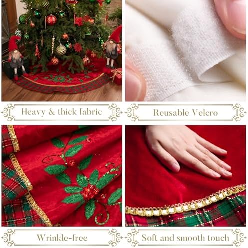 Valery Madelyn 36" Red Green Gold Christmas Tree Skirt for Tree Decorations - Image 2