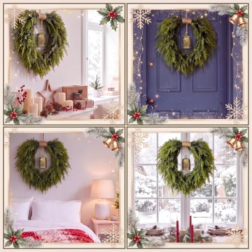 Suncalla Christmas Norfolk Pine Wreath for Front Door with Rustic Bell - Image 6