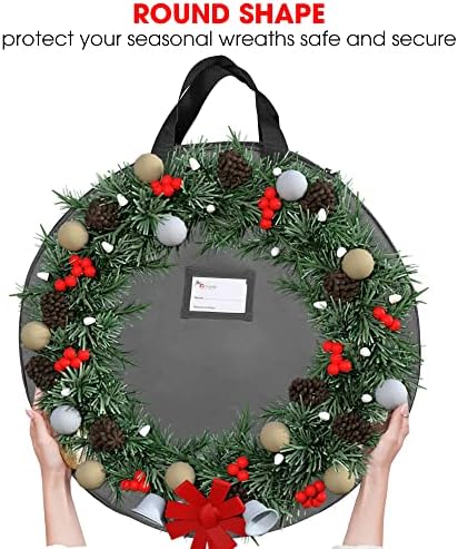 Heavy Duty Wreath Storage Bag 48" | Garland Wreaths Container with Handles| Durable 600D Oxford Polyester Material Xmas Holiday Wreaths Storage Holder (Gray) - Image 3
