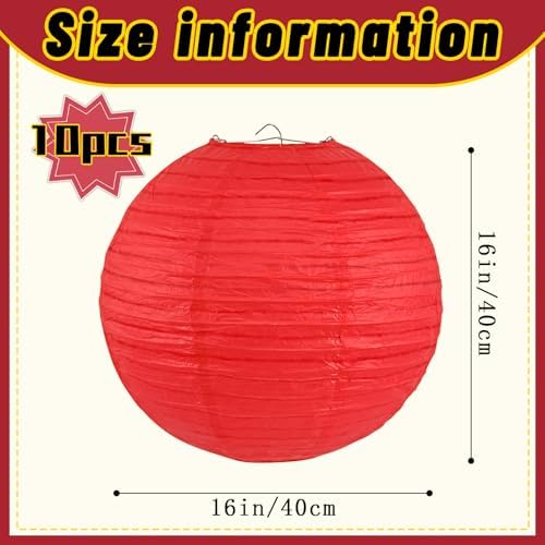 10Pcs 16 Inch Large Red Paper Lanterns, Jumbo Hanging Party Decorations - Image 4