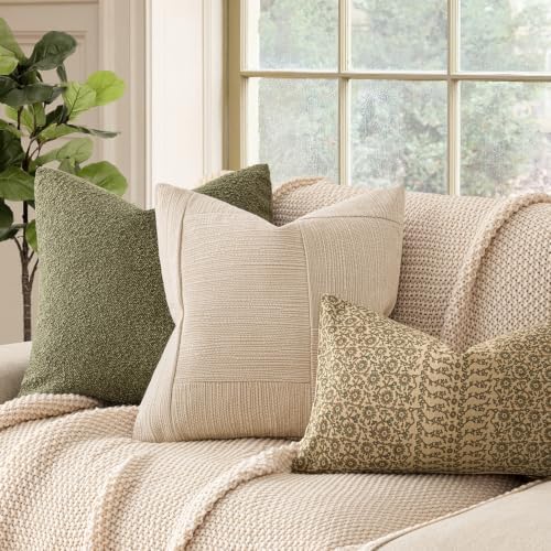 Foindtower Set of 2 Decorative Patchwork Chenille Throw Pillow Covers Textured Neutral Vintage Cushion Covers Modern Boho Accent Home Decor for Sofa Chair Couch Bed Living Room,20×20 Inch,Ivory White - Image 5