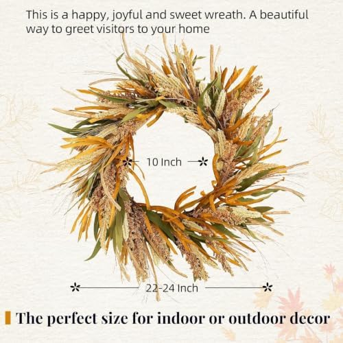 Fall Harvest Grain Wreath for Front Door Outside, 22-24 Inch Indoor Outdoor Wreath for Thanksgiving, Farmhouse Autumn Wreath for Home Porch Wall Window - Image 2