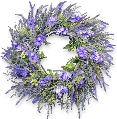 26" Artificial Spring Wreath for Front Door - Large Silk Hydrangea Daisy Rose Mixed Floral Wreath - Farmhouse Porch Wall Decor, Easter Mother's Day Decoration (Multicolor) (Purple, 24in) by OCSOSO