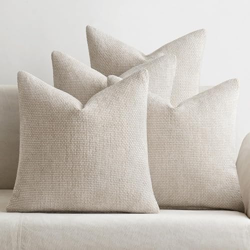 MIULEE Soft Decorative Chenille Euro Pillow Covers Cream 22x22 Pack of 4 by MIULEE