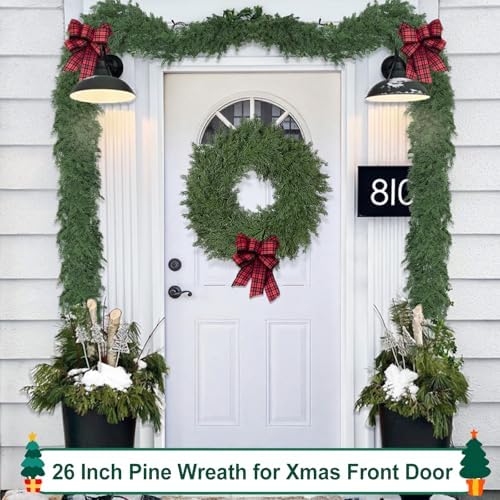 26" Real Touch Christmas Cedar Wreath, Realistic Pine Wreath - Image 3