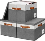 GhvyenntteS Extra Large Storage Bins with Lids, Foldable Fabric Storage Boxes with Lids and Handles, Storage Baskets with Lid and Label for Home Office (3 Pack, Grey, 15.75" x 11.8" x 10.2") by GhvyenntteS