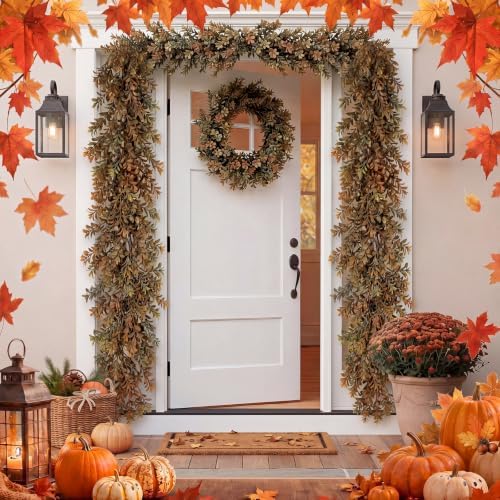 Riceshoot 6 ft Fall Garland for Mantle, Realistic Leaves Fireplace Decor - Image 4