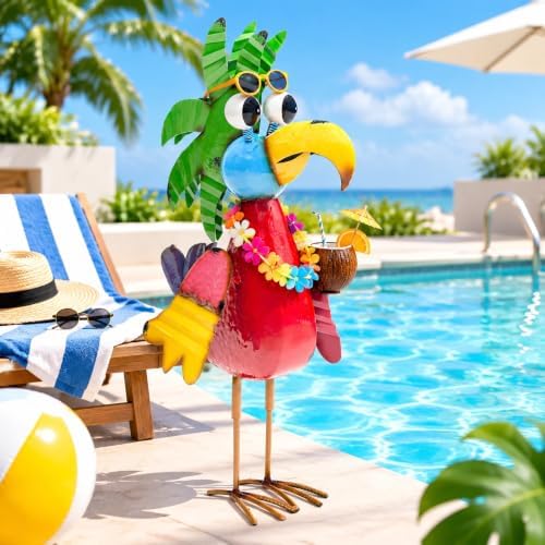 Large 30 in Metal Tiki Bird Decor, Garden Parrot Sculpture Statues - Image 4