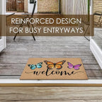 Butterfly Coco Coir Doormat Door Welcome Mat for Home Entrance Front Door, Summer Rustic Farmhouse Butterfly Welcome Floor Mats for Outdoor Outside Entryway 30x17 Inch - Image 4
