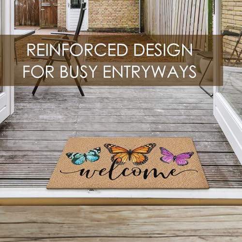 Butterfly Coco Coir Doormat Door Welcome Mat for Home Entrance Front Door, Summer Rustic Farmhouse Butterfly Welcome Floor Mats for Outdoor Outside Entryway 30x17 Inch - Image 4