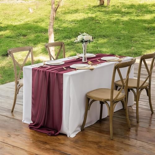 MDS Pack of 25 | Burgundy | 14ft Chiffon Table Runner 29x170 Inches Long Romantic Rustic Sheer Gauze Runner for Wedding Bridal Shower Birthday Banquets Engagement Spring Easter Boho Decorations - Image 6