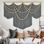 Large Macrame Wall Hanging Grey Boho Wall Art Beaded Decor 57"W*39"L - Image 4