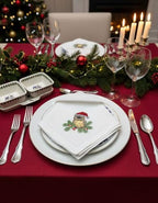 Embroidered Cloth Napkin Owl Christmas Cotton Napkins Set of 6, 20 x 20 Hemstitch Table Napkins, Machine Washable, for Daily & Holiday Dining, Great Gift Ideas - Image 3