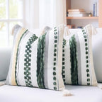 PANOD Chenille Farmhouse Throw Pillow Covers 18 x 18 Dark Green, Neutral Boucle Couch Pillow Cover, Striped Decorative Boho Coushion Cover Pillow Case for Couch Bed Sofa Bedroom,Modern Accent,Set of 2 - Image 2