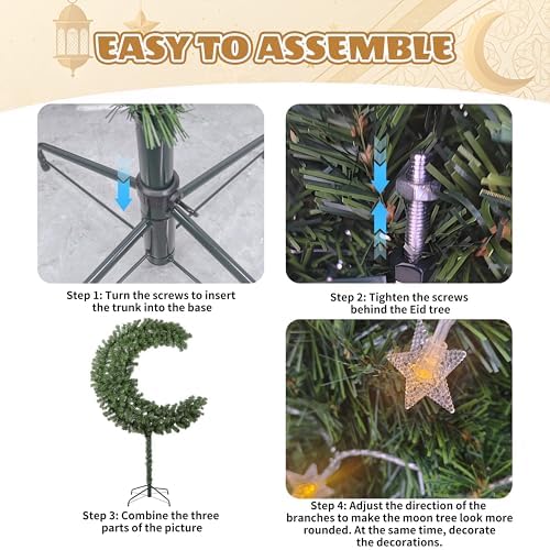 6 FT Ramadan Tree 100 LED Lighted Eid Tree Crescent Moon Tree for Home Indoor Decorations - Image 5