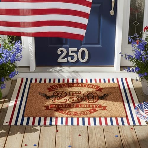 Moucuny 2 Pcs 4th of July Coir Door Mat Outdoor, Patriotic Non-Slip Decor - Image 5