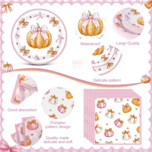 Funnymoom 218 Pcs Fall Pumpkin Party Decorations Paper Plates Serves 24 - Image 2