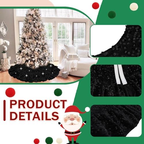Black Tree Skirt Halloween 45in Sequin Ruffle Christmas Tree Skirt - Image 3