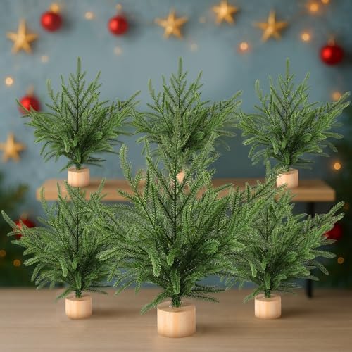 Soulchen 6 Pcs Norfolk Pine Christmas Tree, 12" Artificial Tree with Base by Soulchen