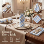 Urban Villa Cloth Napkins Cotton 20x20 (Set of 12) Blue Sand Checks - Image 2