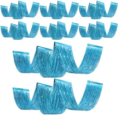 Breling 8 Pcs Light Blue Ceiling Fringe Curtains, Foil Drapes, 15 ft by Breling
