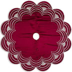 60-Inch Beaded Scalloped Christmas Tree Skirt in Foam-Lined Satin, Button-Loop Closures, Cranberry - Image 3