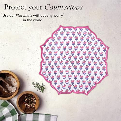 CPC Pink Sapphire Block Print Cotton Floral Placemat 15x15 Inch, Set of 4 - Image 5