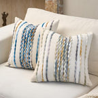 Aeckself Boho Pillow Covers 18x18 Inch Set of 2, Farmhouse Decorative Striped Square Chenille Tufted Accent Neutral Throw Pillow Covers for Living Room Couch Bed, Sky Blue - Image 4