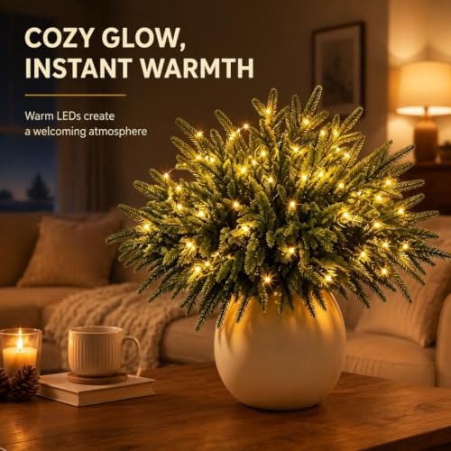 Twinkling Enchanted Evergreen Pine Tree with Lights, 5/10 Pack Lighted Artificial Pine Branches, Enchanted Evergreen Pine Decor for Christmas, Winter, Tabletop, Mantel and Vase，Pine*10 - Image 2