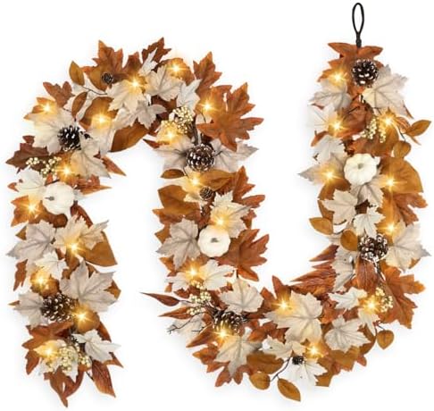 6 FT Lighted Fall Garland with Lights Pumpkins Automatic ON/Off by HomeDecor