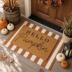 Tinideya 2 Pcs Hello Pumpkin Layered Doormat Set, White Orange by Tinideya